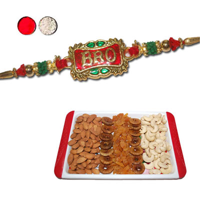 "Rakhi - FR- 8220 A (Single Rakhi), Dryfruit Thali - RD1000 - Click here to View more details about this Product
